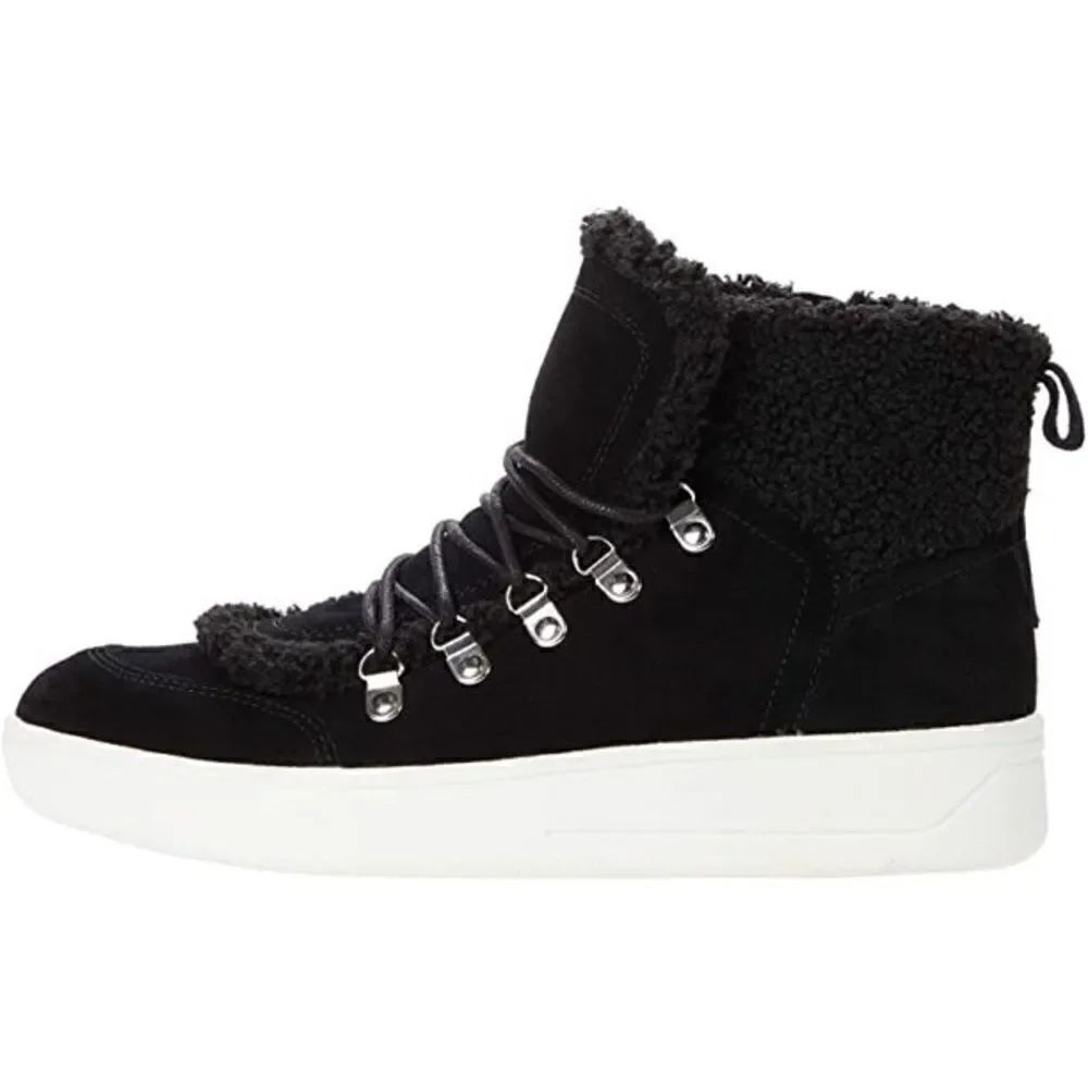 Steve Madden Womens Debora Mid-Top Sneakers Faux Sherpa Black 10M New